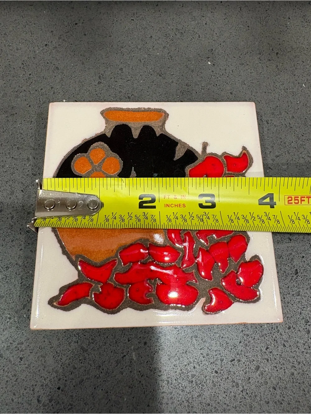 Christine Fitzgerald Design Decorative Ceramic Trivet with Red Floral Design